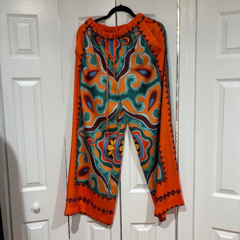 Zara orange boho wide leg pants multi color